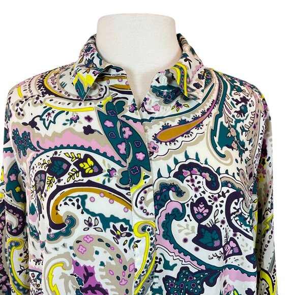 Talbots Roll-Tab Sleeves Hidden Front Button Placket Floral Paisley Blouse X - Picture 2 of 8